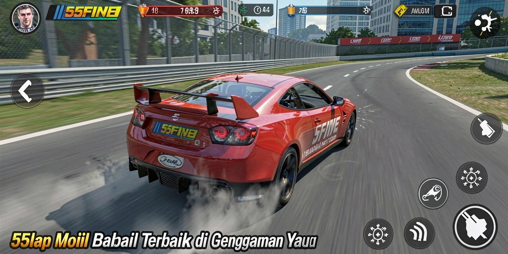 Tampilan gameplay yang intens dari 55FIVE dalam balap mobil.