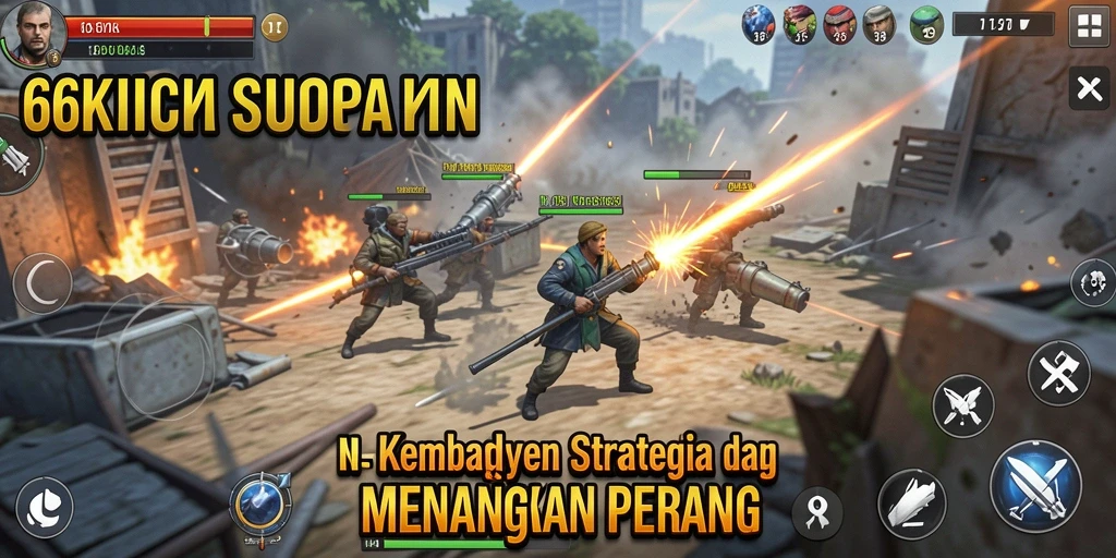 Screenshot utama menunjukkan pertempuran strategis dalam 66K.