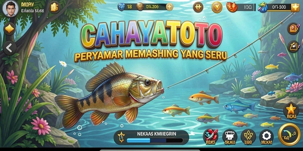 Tampilan gameplay <strong>CAHAYATOTO</strong> saat memancing di danau yang indah.
