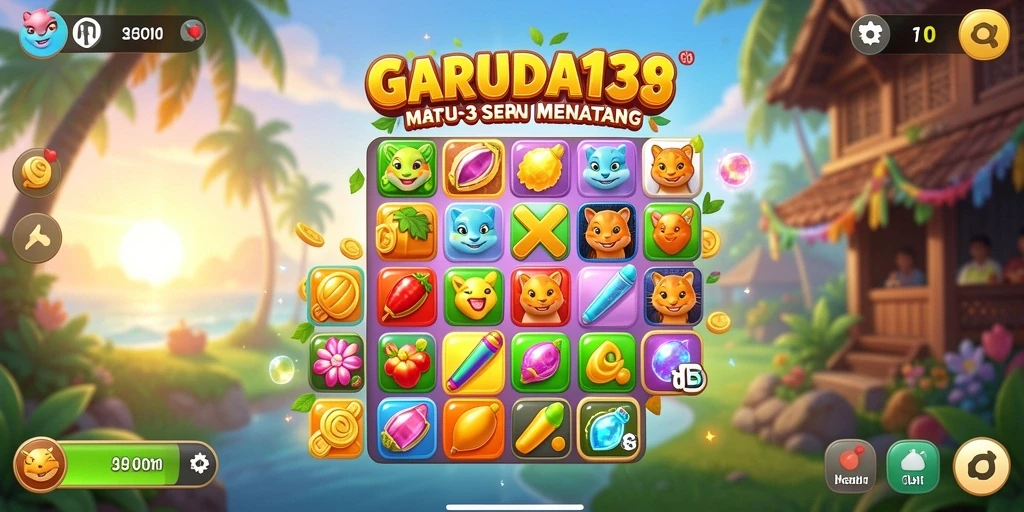 Tampilan menarik gameplay Match-3 GARUDA138 dengan tantangan seru.
