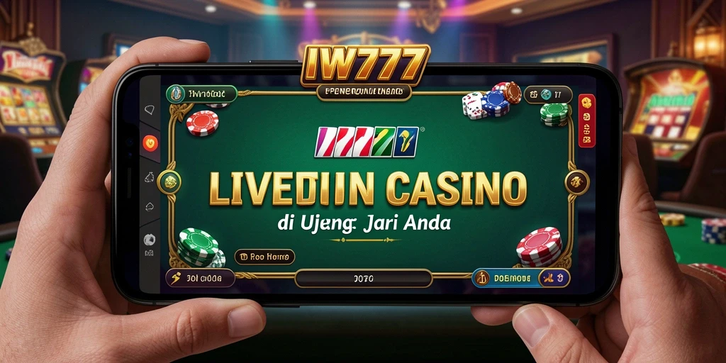 Screenshot IW777 menampilkan dealer cantik dan suasana kasino yang hidup.