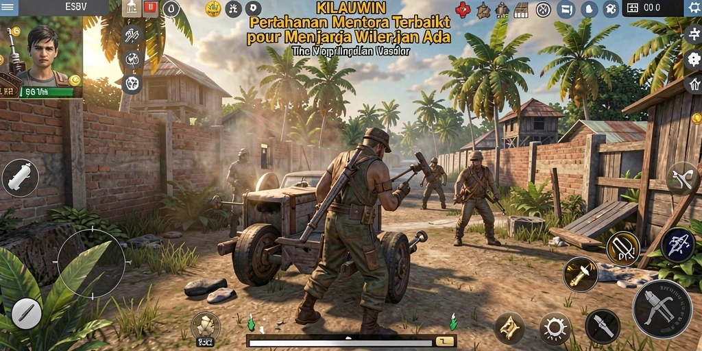 Tampilan gameplay KILAUWIN menampilkan menara yang beraksi melawan gelombang musuh.