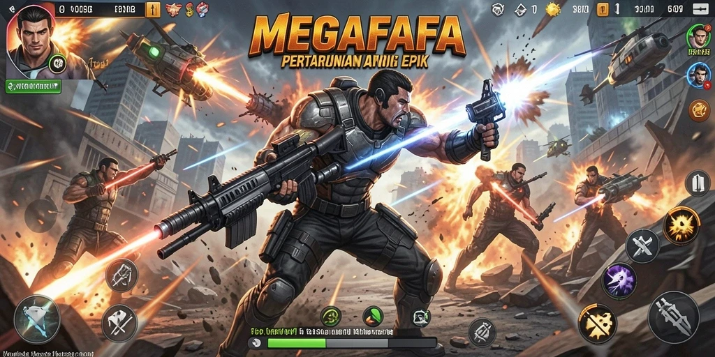 Tampilan pertarungan seru di MEGAFAFA dengan karakter yang beraksi.