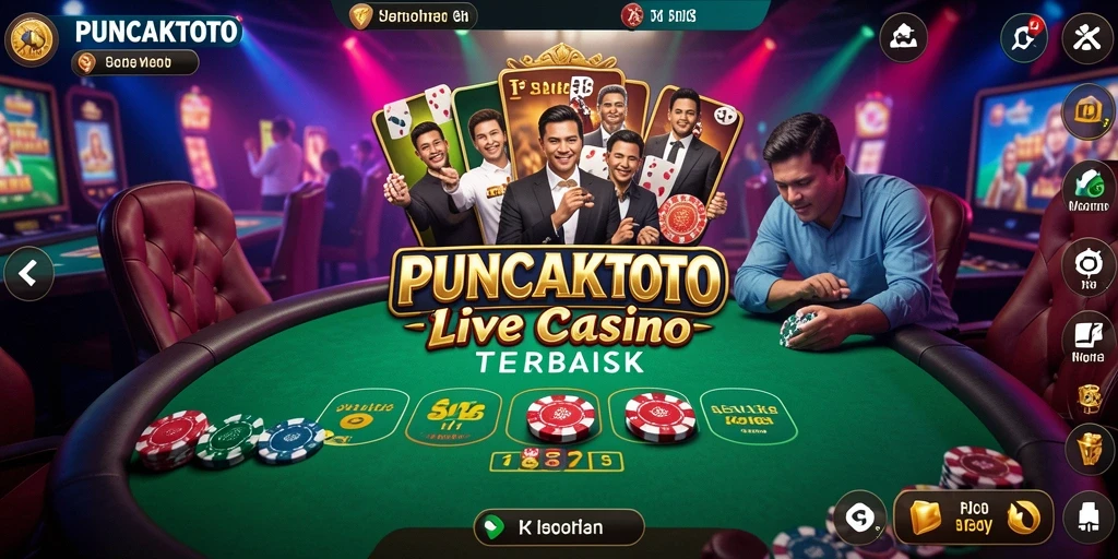 Screenshot gameplay PUNCAKTOTO menunjukkan dealer langsung yang menyenangkan.