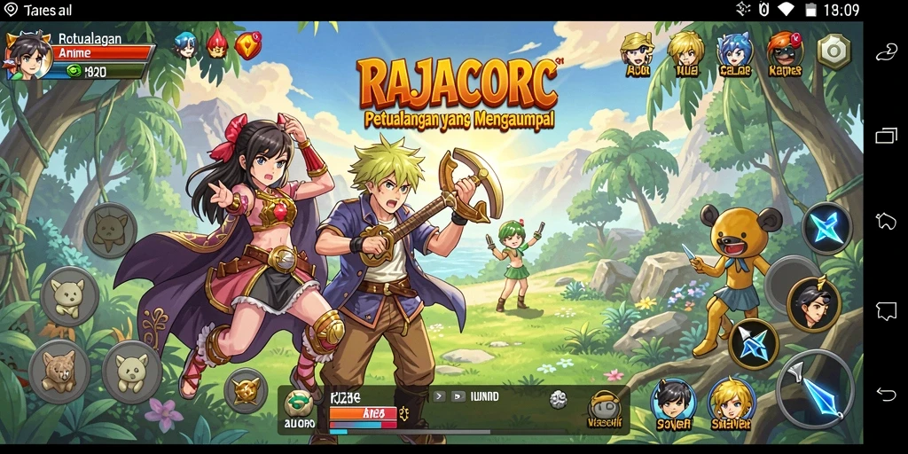 Screenshot gameplay RAJACORC yang menampilkan karakter Anime yang menarik.