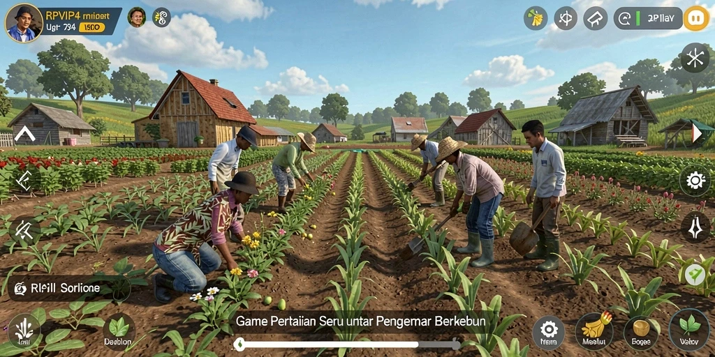 Screenshot gameplay RPVIP4 menunjukkan aktivitas bertani yang seru.