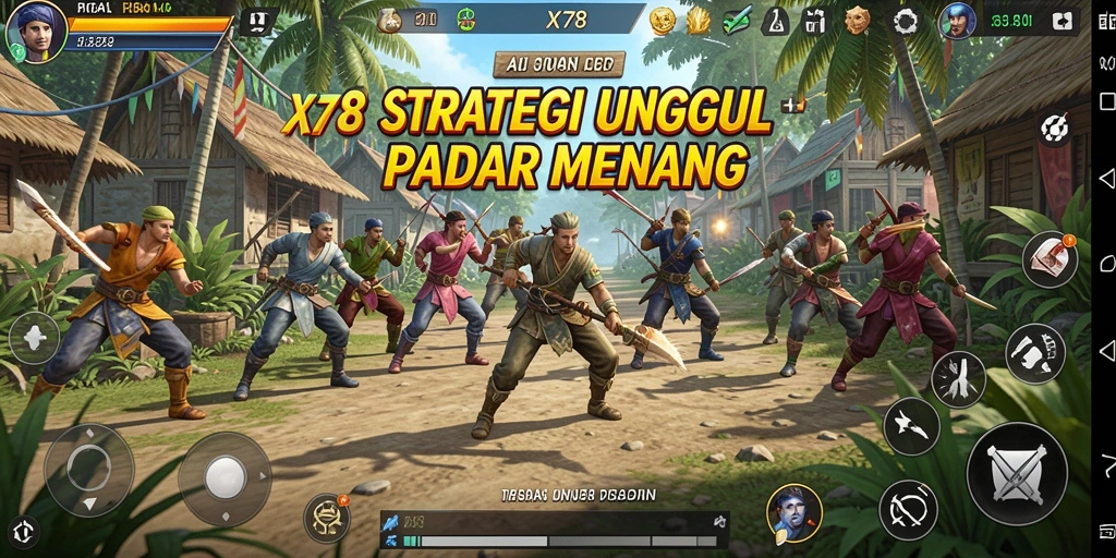 Tampilan gameplay mendebarkan di X78 dengan pertempuran strategi yang intens.
